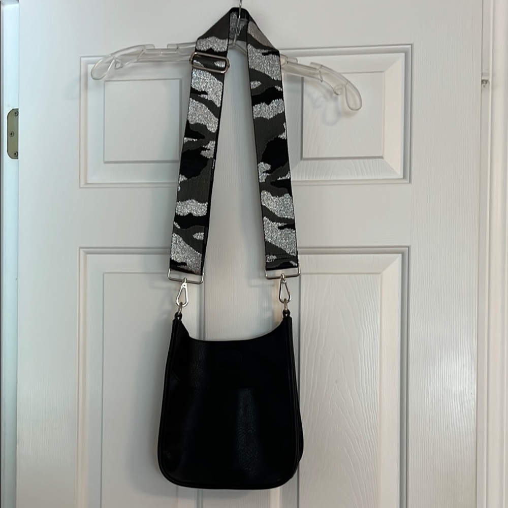 Ahdorned  Black Crossbody Bag with Camouflage Strap